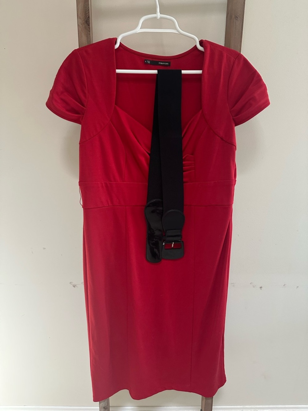 Maurices Red Short-Sleeve Midi Dress with Black Belt